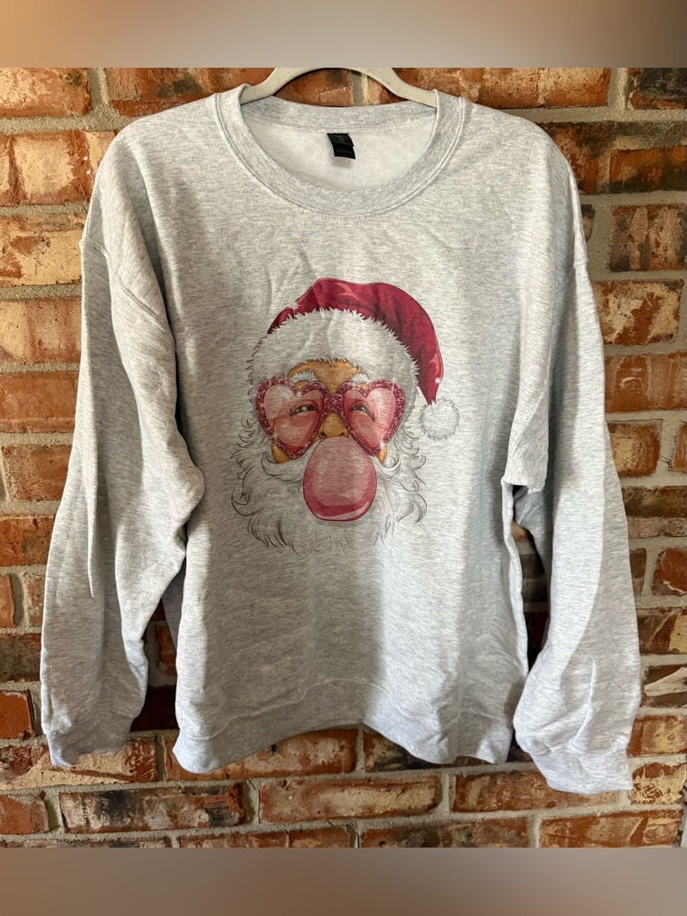 Gildan Gray Crewneck Sweatshirt with Festive Santa Graphic